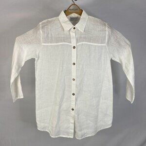 Patricia J Womens White L/S‎ Pure Linen Button Down XS